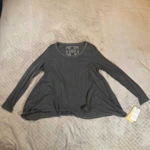 Nanavatee Womens Large Long Sleeve T Shirt Dark Gray Flared Baggy New